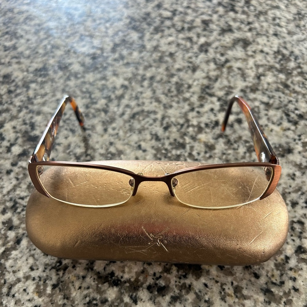 Gant Brown Metal Rectangular Women's Glasses with gold case